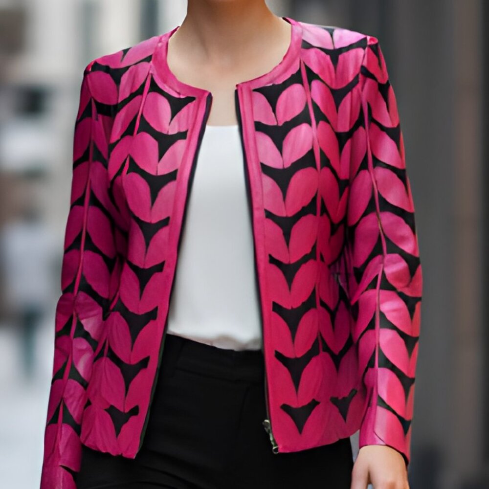 Leather for Women Outfit Tops Blouses Shirt Sheer Jacket Handmade Leaf Pattern